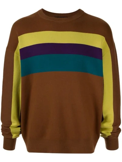 Caban Striped Panel Knit Jumper In Brown