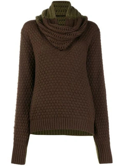 Johanna Ortiz Removable Scarf Chunky Knit Jumper In Green