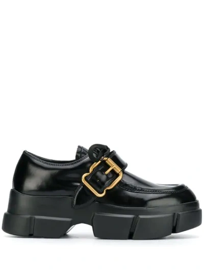 Prada Buckle Detail Lace-up Shoe In Black