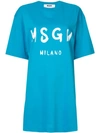 Msgm Printed Logo T-shirt Dress In Blue