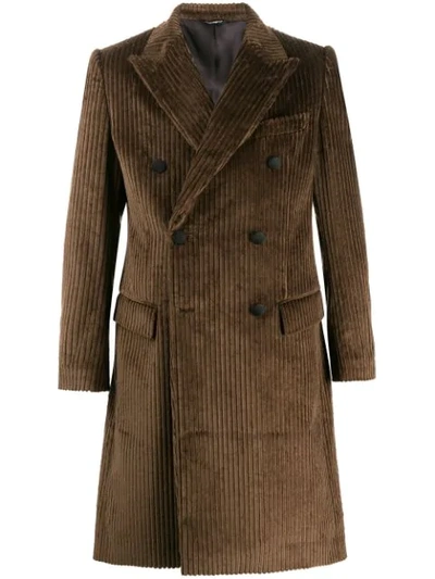 Dolce & Gabbana Double-breasted Corduroy Coat In Brown