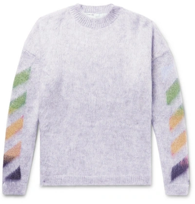 Pre-owned Off-white Oversized Diag Brushed Mohair Knit Sweater Melange Grey/multicolor