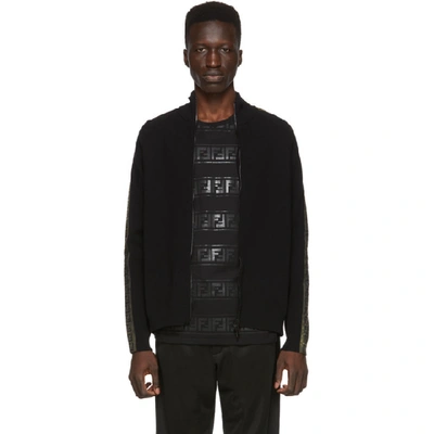 Fendi Black And Gold Forever  Zip Up Sweater In F0gme Black