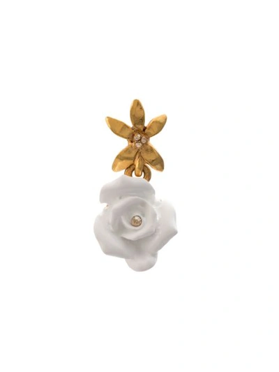 Oscar De La Renta Resin Rose With Pointed Flower Earrings In White