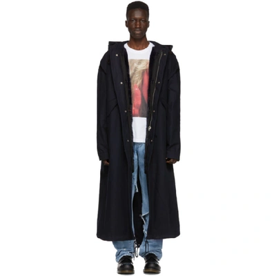 Raf Simons Navy Mother On Phone Long Parka In 00044 Dkvy