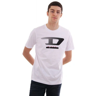 Diesel T Just Y4 Tshirt With Big D Logo In White