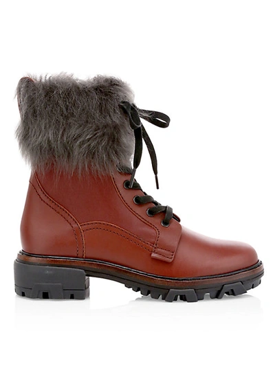 Rag & Bone Shiloh Lace-up Lamb Fur-lined Leather Combat Boots In Russet
