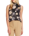 Vince Camuto Enchanted Floral Printed Mock-neck Sleeveless Top In Rich Black