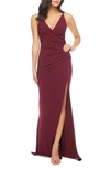 Dress The Population Jordan Ruched Side Slit Gown In Red
