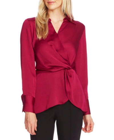 Vince Camuto Twist Front Satin Top In Magenta