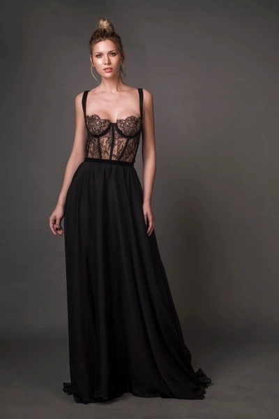Aureliana Bustier Gown With Chantilly Lace In Black