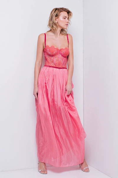 Aureliana Rose Chantilly Lace Bustier Gown In Pink