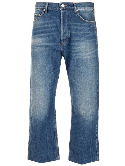 Balenciaga Cropped Stonewashed Jeans In Blue