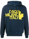 Dsquared2 Logo Print Stonewashed Cotton Hoodie In Blue