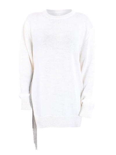 Dondup Fringed Vent Sweater In White