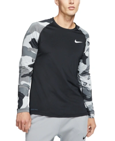 Nike Training Long Sleeve Camouflage T Shirt Black In Black/white