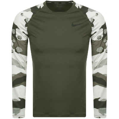Nike Training Long Sleeve Camouflage T Shirt Green