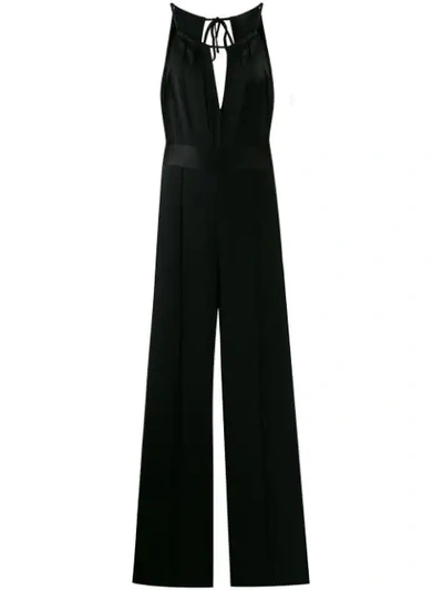 Diane Von Furstenberg Ireland Open-back Satin-trimmed Crepe Halterneck Jumpsuit In Black