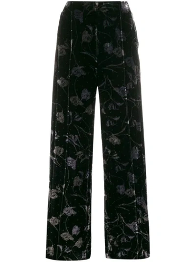 Diane Von Furstenberg Mabel Floral-print Velvet Wide-leg Pants In Black
