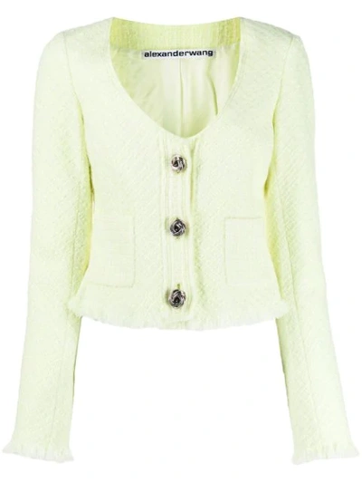 Alexander Wang Frayed Tweed Cropped Cardigan In Yellow