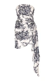 Oscar De La Renta Asymmetric Floral-print Jersey Mini Dress In White