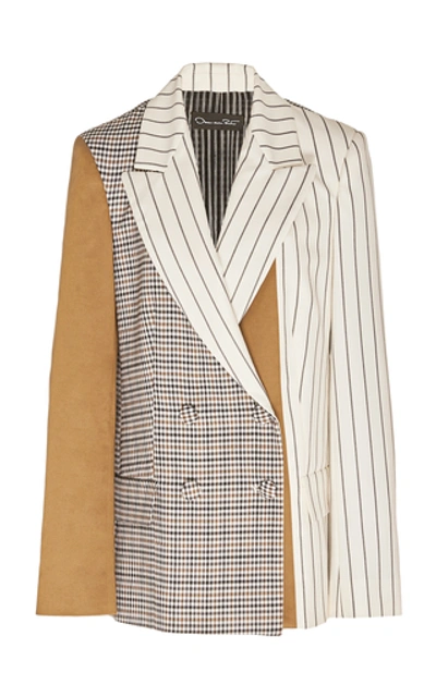 Oscar De La Renta Paneled Double-breasted Silk Blazer In White Pattern