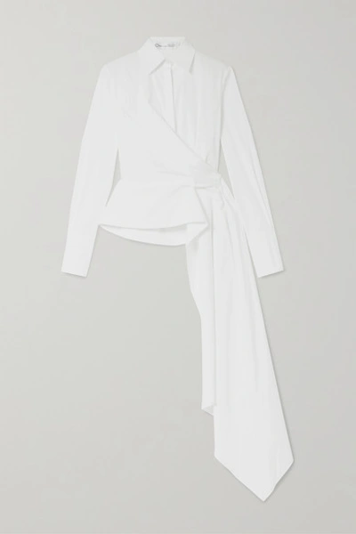 Oscar De La Renta Asymmetric Sash-detailed Cotton-blend Shirt In White
