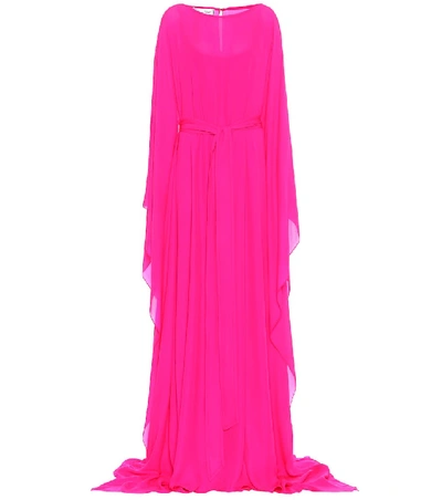 Oscar De La Renta Belted Silk-satin Caftan Gown In Pink