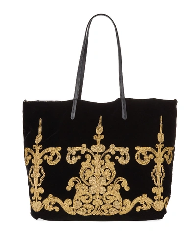 Etro Embroidery Fabric Tote Bag In Black