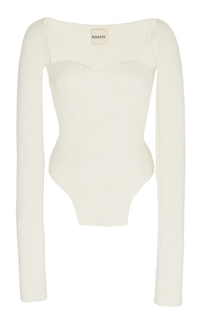 Khaite Maddy Bustier Rib-knit Sweater In White