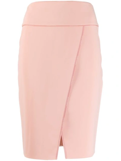 Elisabetta Franchi Pencil Skirt With Front Slit In Pink
