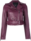 Lth Jkt Mya Leather Cropped Moto Jacket In Amaranth