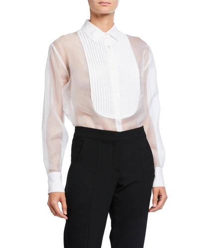 Fleur Du Mal Organza Button-down Shirt With Bib In White