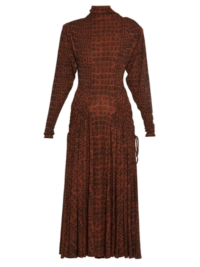 Proenza Schouler Crocodile-print Jersey Turtleneck Dress In Brown