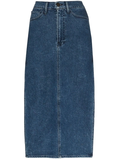 3x1 Cami Side-split Denim Midi Skirt In Blue