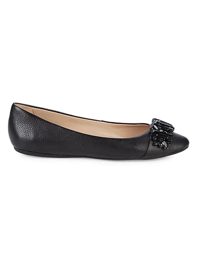 Karl Lagerfeld Viola Embellished Leather Ballerina Flats In Black