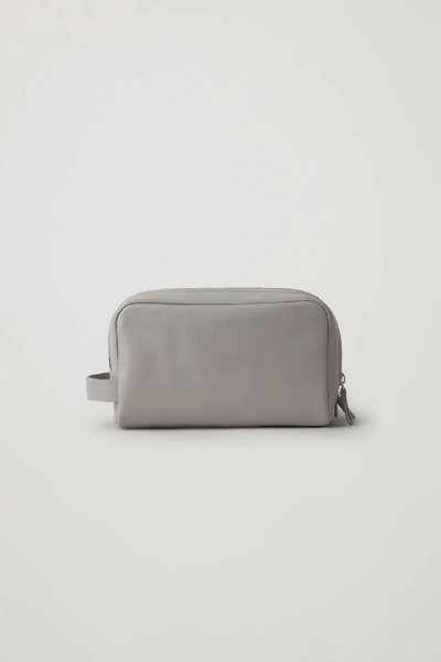 Cos Leather Wash Bag In Grey
