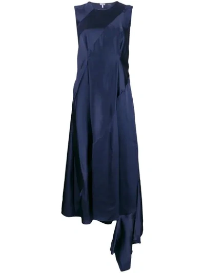 Loewe Crewneck Asymmetric Satin Maxi Dress In Blue
