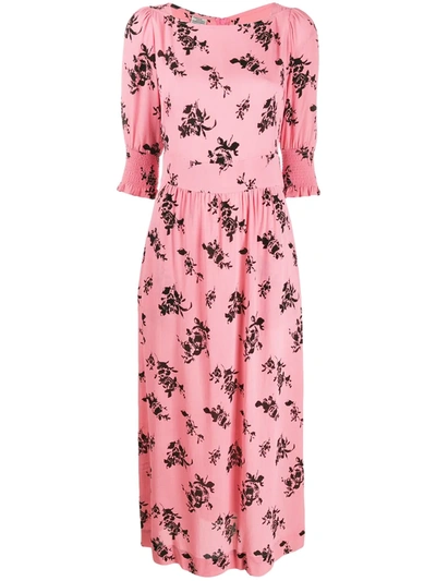 Baum Und Pferdgarten Romance & Rituals Aiden Floral-print Puff-sleeve Stretch-silk A-line Maxi Dress In Pink
