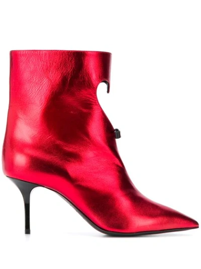 Msgm Heart Cut-out Metallic Boots In Red
