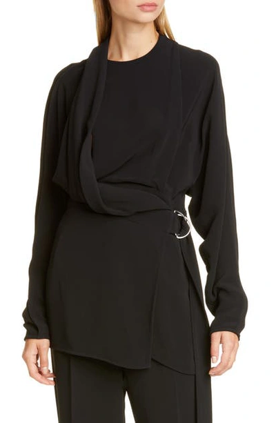 Proenza Schouler Crepe Long Sleeve Wrap Top In Black ModeSens