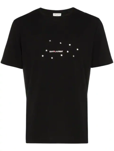 Saint Laurent Stars And Logo Print T-shirt In 黑色