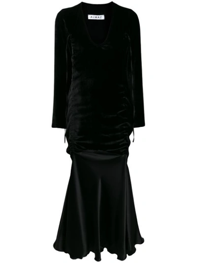 Almaz Ruched V-neck Dress In Black