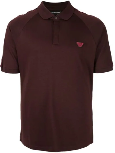 Emporio Armani Logo Patch Textured Polo Shirt In Red