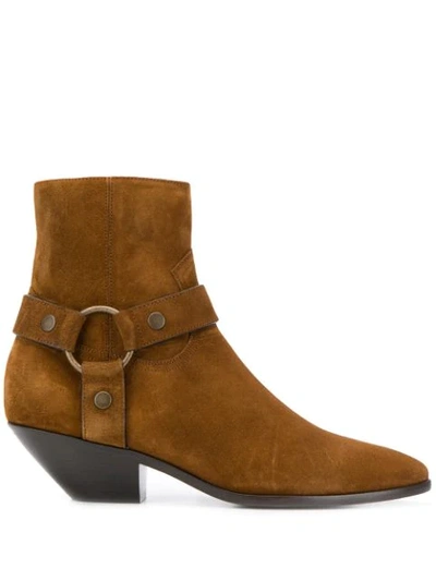 Saint Laurent West Harness Ankle Boots In Brown