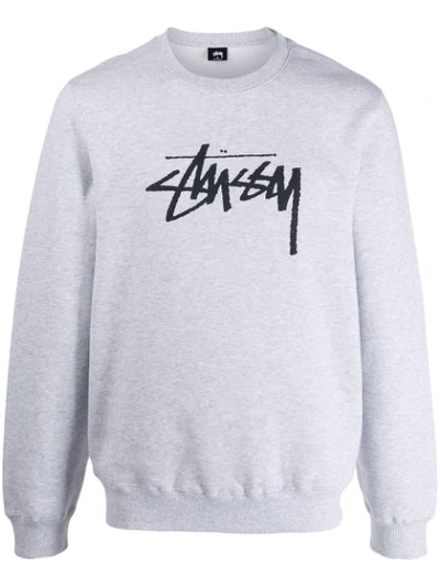 Stussy Crew Neck Logo Jumper In Grey