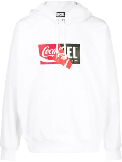 Diesel Recycled Fabric Hoodie With Double Logo Print In White