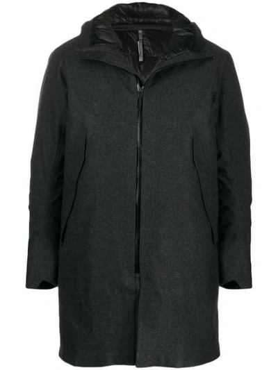 Veilance Padded Hooded Coat In 25900 Charcoal Heather