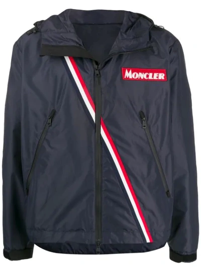 Moncler Stripe Detail Sports Jacket In Blue