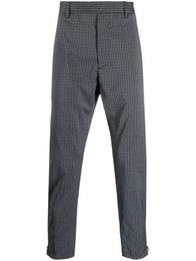 Prada Check Straight-leg Trousers In Blue